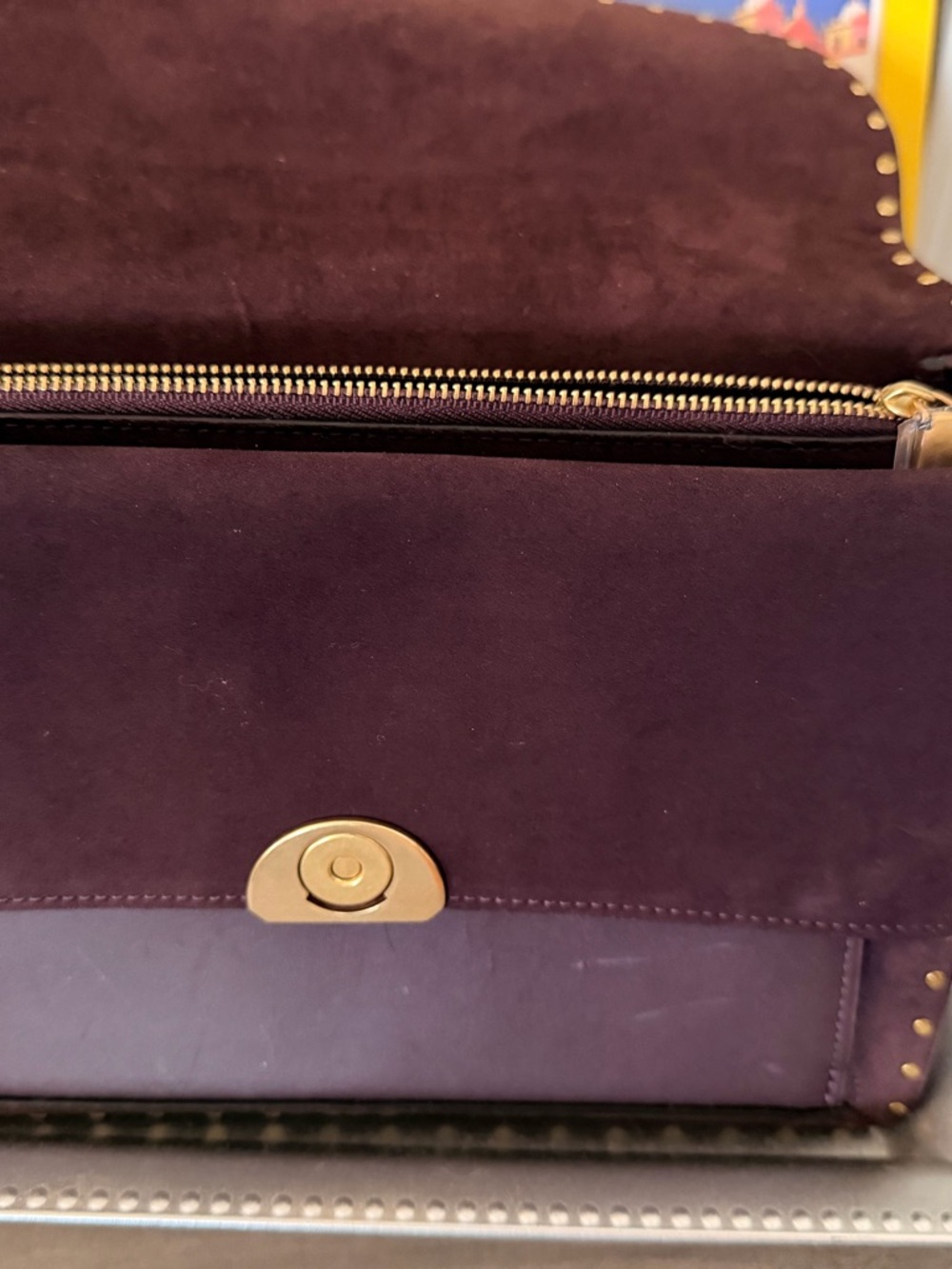 COACH Brown Suede Shoulder Bag with Gold Studs - Picture 3 of 4